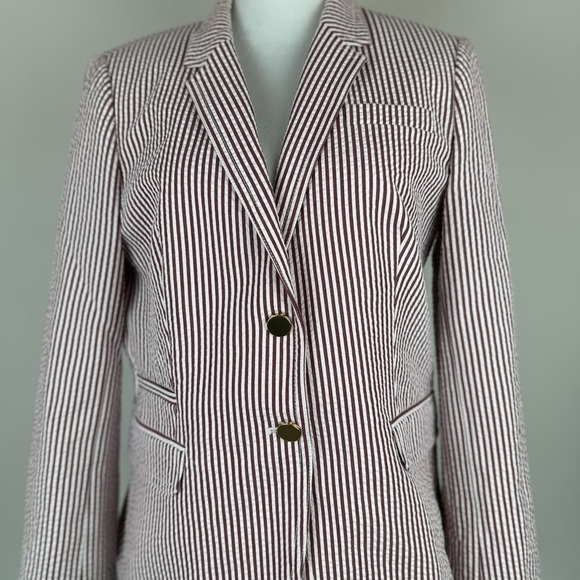 J.Crew Schoolboy Blazer Women’s 12 Red White Stripe Cotton Lined Jacket - Picture 3 of 13